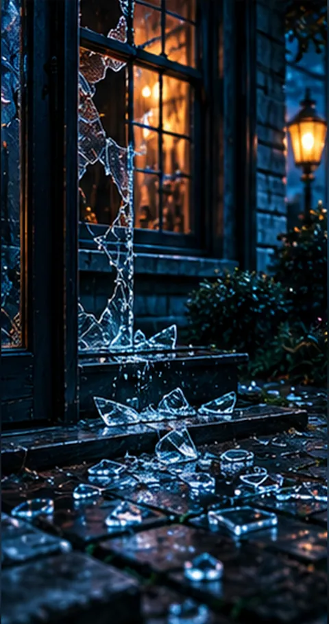 Glass Scattered Outside (illustration)