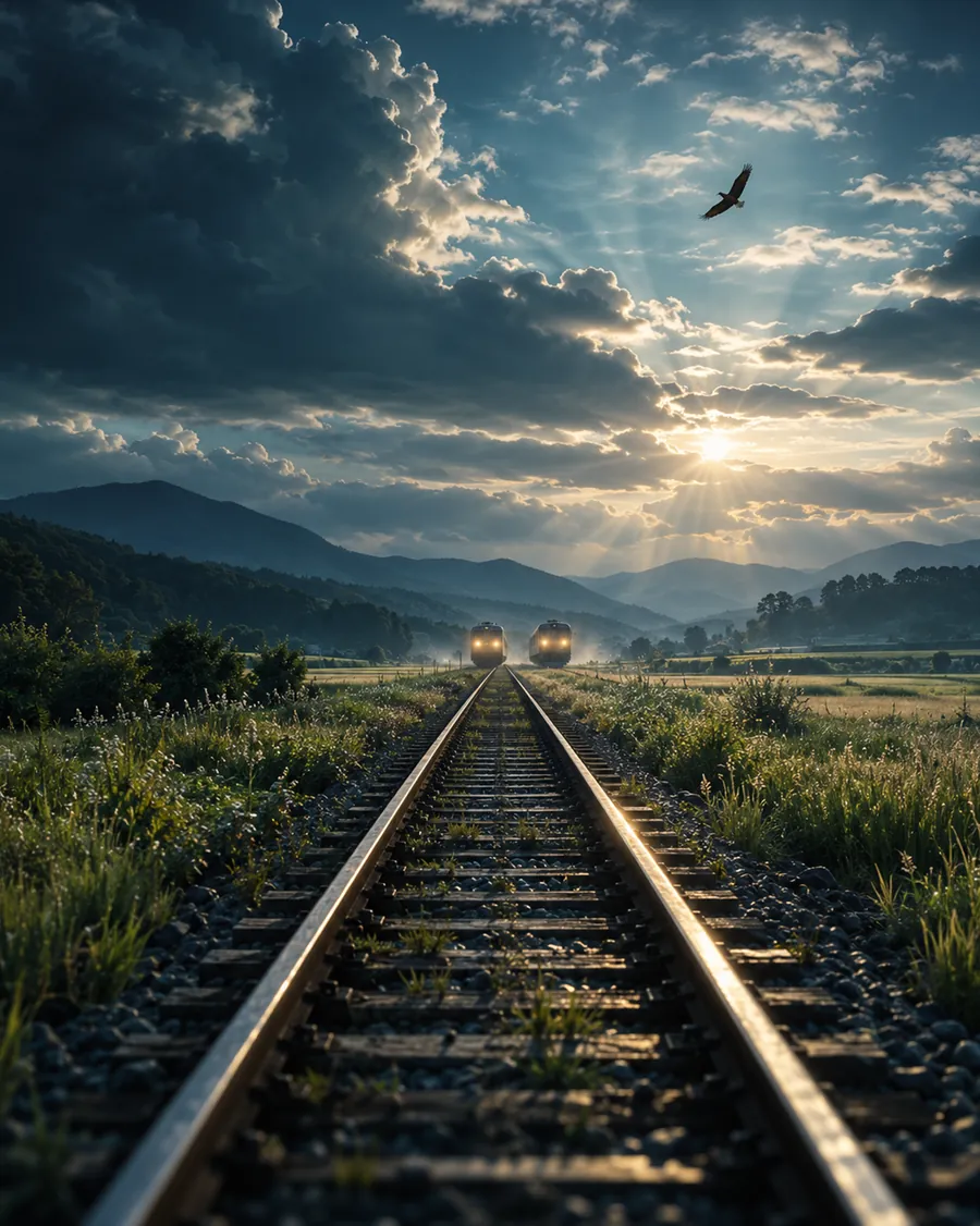 The Trains and the Bird (illustration)